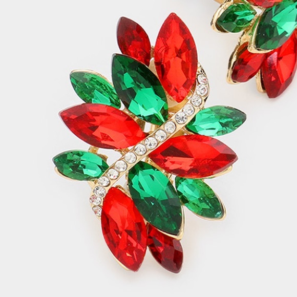 Swirl glass crystal marquise cluster clip on earrings - Picture 2 of 4